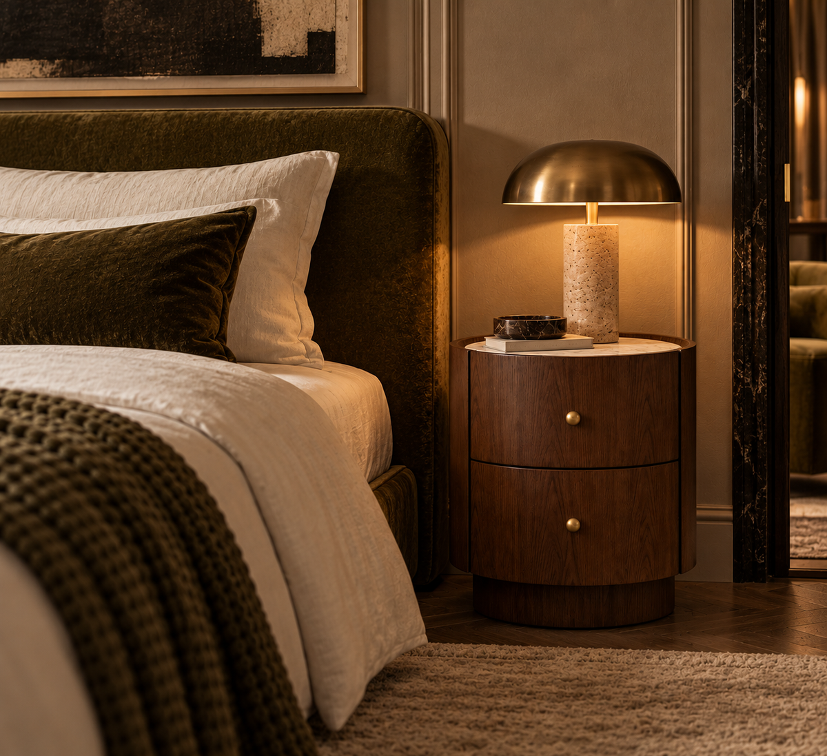 Nightstand Dark Wood, Round