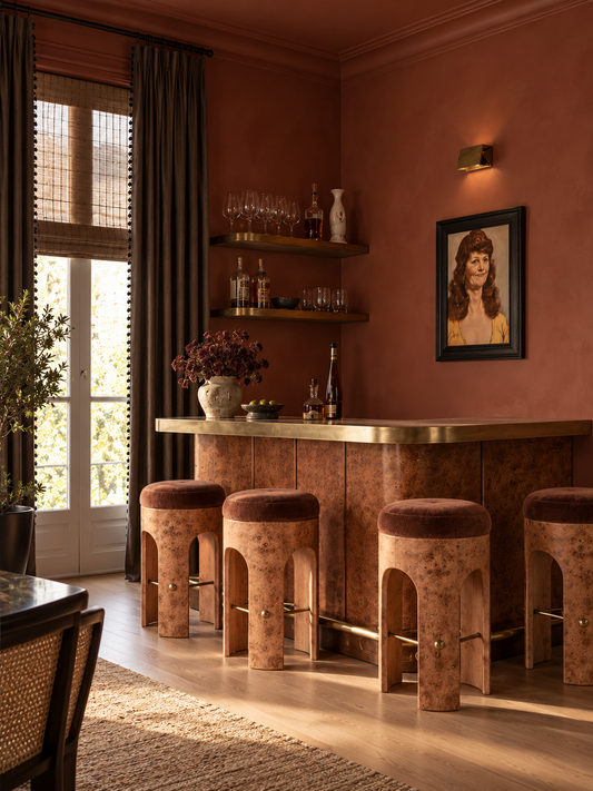 Barstool Burl Wood, Velvet Brown